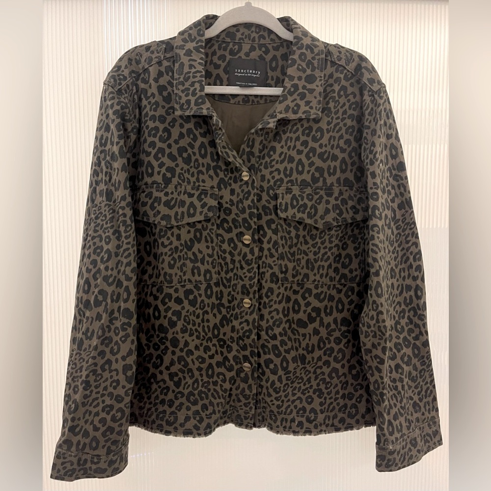 Sanctuary Brown Leopard Jacket Snap Buttons | Size XL
